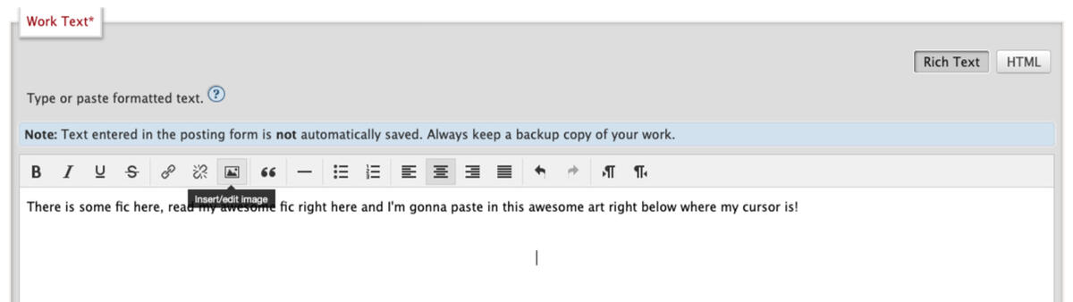 screenshot of what the AO3 Rich Text Editor looks like